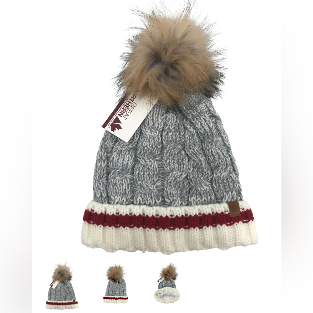 Great Northern Gray Sweater Knit with Pompom hat .